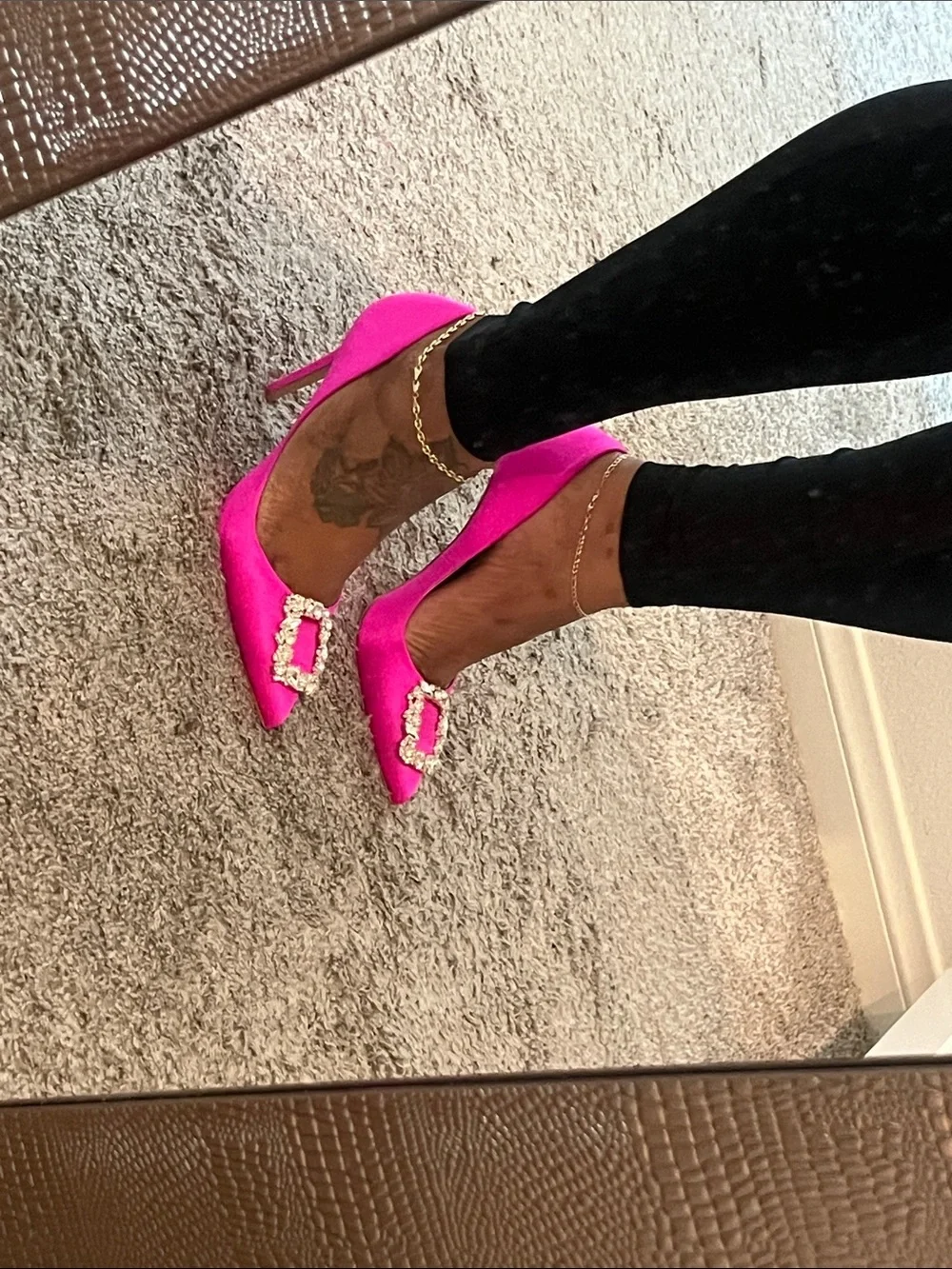Badgley Mischka Fuchsia Pointed-Toe Crystal Buckle Flats - Women's - Picture 2 of 6